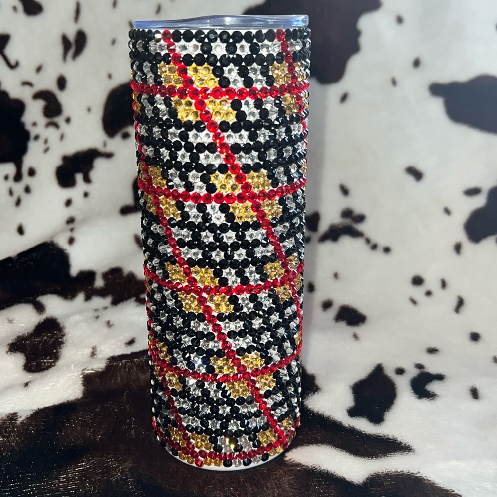 Beautiful, Burberry plaid pattern, rhinestone tumbler. Hand placed rhinestones.